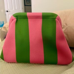Striped Pink and Green Clutch Purse with snap back opening
